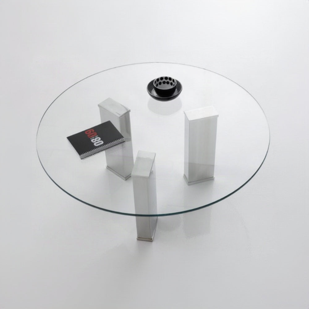 Mesa de centro redonda modelo 9000 de cristal y acero inoxidable Sidivani