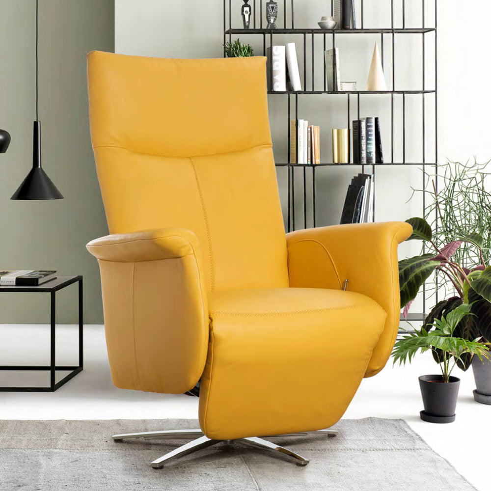 Sillón de diseño relax giratorio modelo THAIS en piel natural